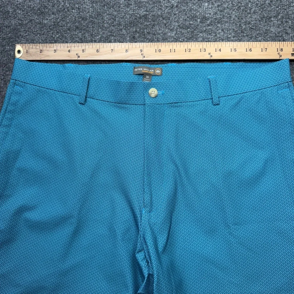 Peter Millar Crown Sport Mens 36 Teal Blue Geometric Fish Scale Golf Shorts 9in